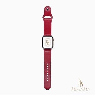 【BellaBia】Apple Watch 7/6/5/4/3/SE 38/40/41/42/44/45mm 典雅扣式系列真皮錶帶(古典紅/銀扣)