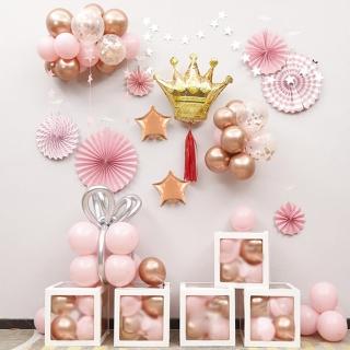 粉粉嫩嫩皇冠驚喜氣球布置禮物盒1組(生日 告白 求婚 派對 氣球 佈置)
