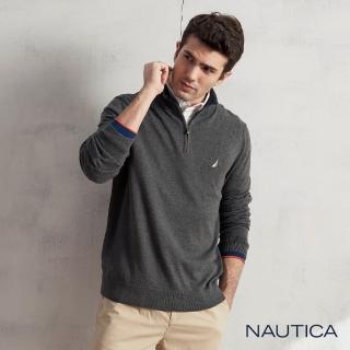 【NAUTICA】男裝質感原色立領長袖針織衫(深灰)