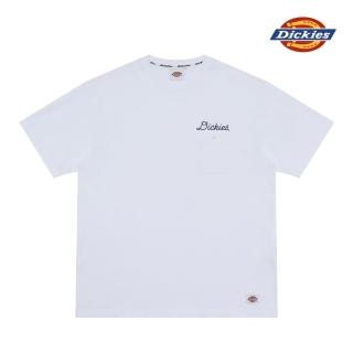 【Dickies】男女款白色純棉刺繡Logo口袋短袖T恤｜DK010214C4D