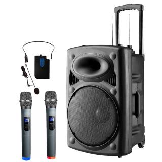 【大聲公】大聲公旗典型12吋無線式多功能行動音箱/喇叭(雙手持+耳麥組)