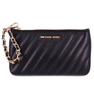 【Michael Kors】ROSE系列 金字LOGO 衍縫皮革 金鍊 手拿包(經典黑)