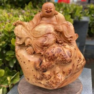 【桃花源創意工坊】招財進財_彌勒佛瘤_木雕(木雕)