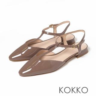 【KOKKO 集團】優雅尖頭真皮T字繫帶瑪莉珍平底鞋(可可色)