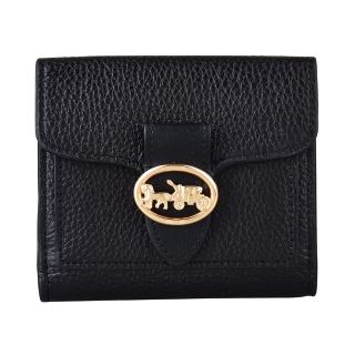 【COACH】COACH GEORGIE馬車LOGO精緻牛皮8卡釦式短夾(黑)