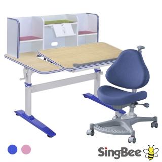 【SingBee 欣美】LeTaHo喜學兒 手搖升降L板桌115cm+桌上書架+139S椅(兒童書桌椅/學習桌椅/成長桌椅組)