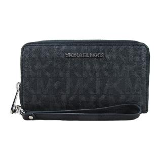 【Michael Kors】滿版LOGO PVC可拆式手提式長夾(黑灰)