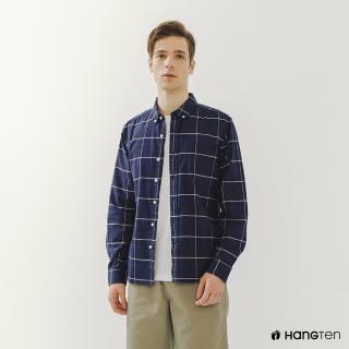【Hang Ten】男裝-修身格紋牛津襯衫(藍)