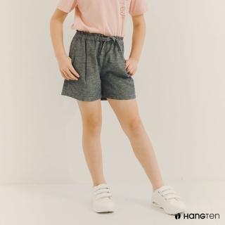 【Hang Ten】女童-RELAXED FIT棉麻鬆緊腰頭短褲(藍灰)