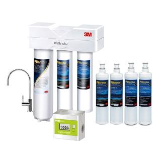 【3M】S301櫥下型生飲三道式淨水器-鵝頸款 一年份濾心組(S004+樹脂軟水+PP三效整合/附流量計/安裝)