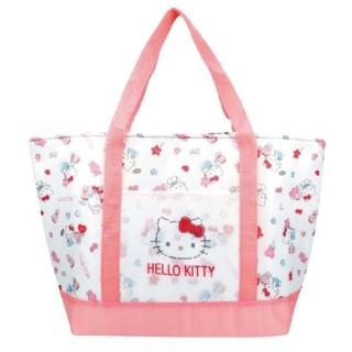 【小禮堂】Hello Kitty 尼龍托特保冷袋 《粉白糖果款》(平輸品)