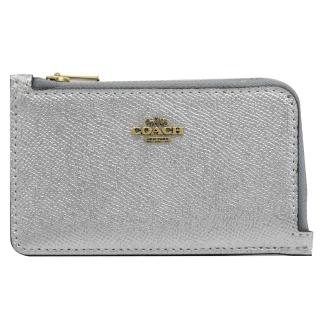 【COACH】簡約馬車LOGO信用卡名片拉鍊零錢包(銀灰)