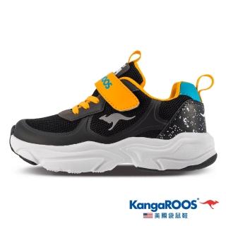 【KangaROOS 美國袋鼠鞋】童鞋 CASPO 科技 輕盈透氣 幻彩反光 運動鞋(黑橘-KK11880)