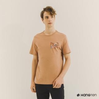 【Hang Ten】男裝-有機棉美式路牌LOGO印花T恤(棕)