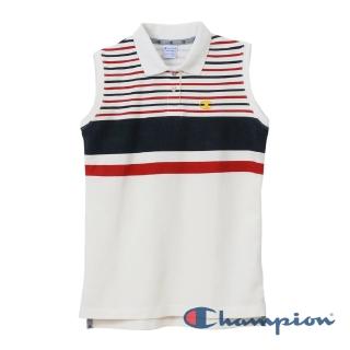 【Champion】Golf 女無袖條紋Polo衫-白