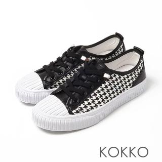 【KOKKO 集團】時髦異材拼接懶人餅乾休閒鞋(千鳥紋黑)