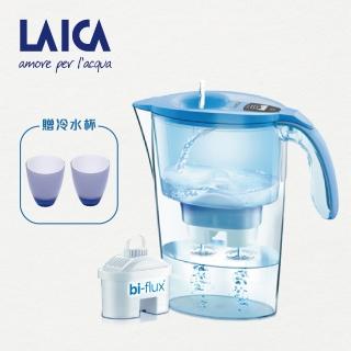 【LAICA 萊卡】2.3L義大利工藝設計雙流濾水壺-水湛藍(同色冷水杯*2)