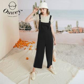【OUWEY 歐薇】簡約休閒條紋造型質感雪紡吊帶褲3222327615(黑)