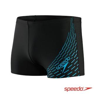 【SPEEDO】男 運動四角泳褲 Medley Logo(黑/藍)