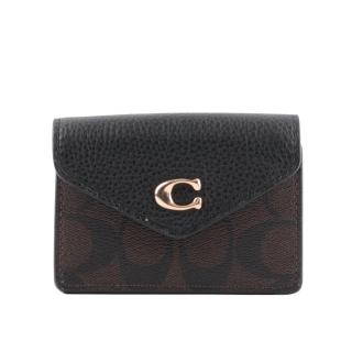 【COACH】Tammie C Logo 帆布拼皮革信封式卡夾(巧克力色/黑色)