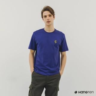 【Hang Ten】中性款-韓款-純棉環保主題繡印花短袖T恤(藍)