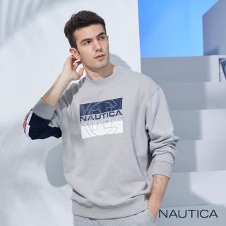 【NAUTICA】男裝  COMPETITION運動風旗語LOGO刷毛大學T(灰色)