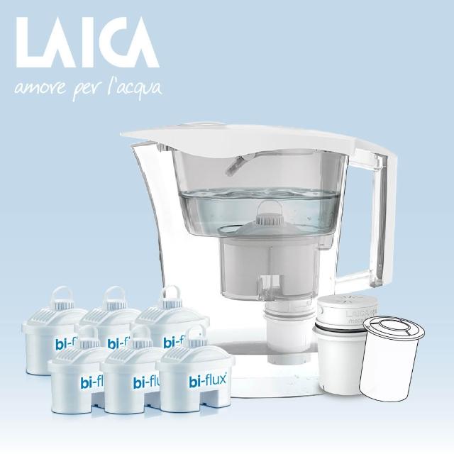 【LAICA 萊卡】除菌生飲濾水壺1年份濾芯組(1壺6芯+除菌濾芯)