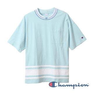 【Champion】Campus條紋口袋短Tee-淺藍色