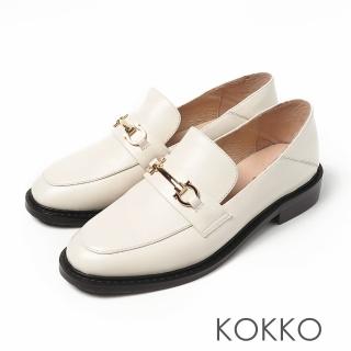 【KOKKO 集團】英倫復古全真皮鎖鍊可後踩牛津跟鞋(白色)