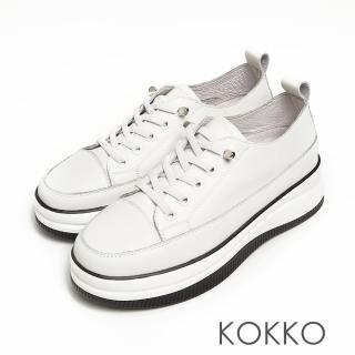 【KOKKO 集團】纖細長腿全真皮低筒厚底懶人休閒鞋(白色)