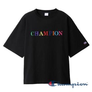 【Champion】Womens彩色Logo寬鬆短Tee-黑色