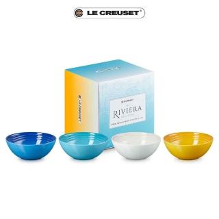 【Le Creuset】瓷器里維埃拉系列早餐穀片碗16cm-4入組(地中海藍/加勒比海藍/蛋白霜/杏桃黃)
