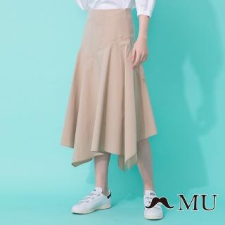 【maru.a】MU 不規則下擺氣質中長裙(卡其)