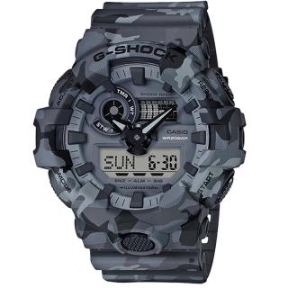 【CASIO 卡西歐】G-SHOCK 層次迷彩大按鈕運動錶-軍綠(GA-700CM-8A/速)