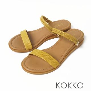 【KOKKO 集團】簡約感線條風2way真皮平底涼拖鞋(黃色)