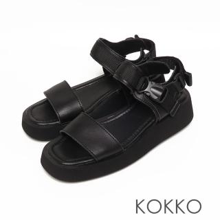 【KOKKO 集團】超舒適輕量厚底懶人休閒真皮涼拖鞋(黑色)