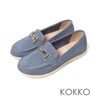 【KOKKO 集團】防潑水牛麂皮平底輕量無負擔休閒鞋(霧藍色)