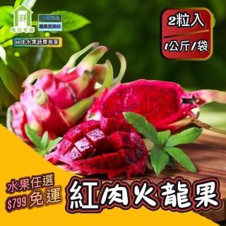 【每日宅鮮】任選888免運 紅肉火龍果(2粒/800g/袋)