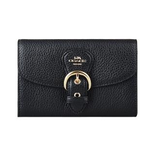 【COACH】COACH Kleo金字LOGO牛皮4卡磁扣式中夾(黑)