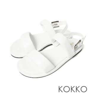 【KOKKO 集團】正韓空氣感羊皮線條運動風後帶平底涼鞋(白色)