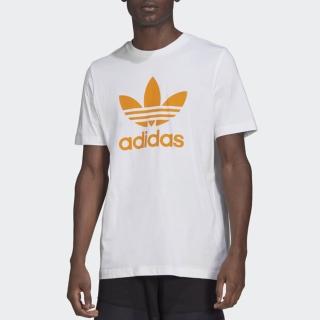 【adidas 愛迪達】上衣 男款 短袖上衣 運動 三葉草 國際碼 白橘 HE9510