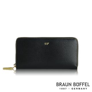 【BRAUN BUFFEL 德國小金牛】台灣總代理 奧菲莉亞-F 8卡拉鍊長夾-黑色(BF682-602-BK)