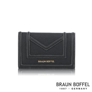 【BRAUN BUFFEL 德國小金牛】台灣總代理 凱特-A 13卡兩折中夾-黑色(BF678-501-BK)