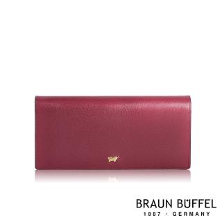 【BRAUN BUFFEL 德國小金牛】台灣總代理 奧菲莉亞-TW 18卡兩折長夾-深櫻桃色(BF688-631-DC)