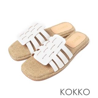 【KOKKO 集團】休閒風方頭編織真皮平底漁夫涼拖鞋(白色)