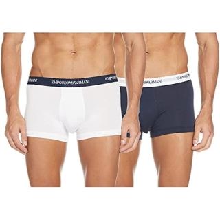 【EMPORIO ARMANI】2022男時尚棉質白寶藍色四角內著混搭2件組-網