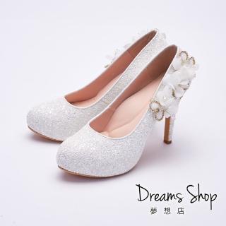 【DREAMS SHOP】MIT真皮減壓山楂花內防水台氣墊高跟鞋11cm 浪漫白(大尺碼女鞋 婚鞋 晚宴會 超高跟鞋)