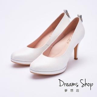 【DREAMS SHOP】MIT真皮減壓素面璀璨防水台氣墊高跟鞋9cm 浪漫白(大尺碼女鞋40-43 婚鞋 晚宴會)