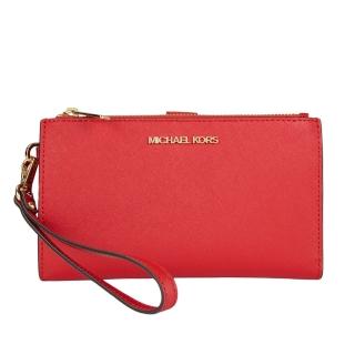 【Michael Kors】雙拉鍊防刮皮革金色字母手拿手機長夾(火焰紅)