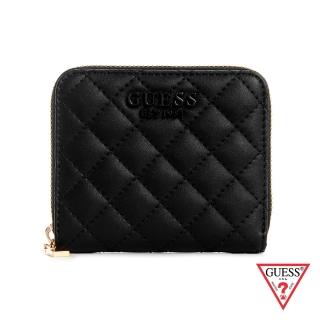 【GUESS】女包-皮面質感菱格縫線零錢包-黑(QP848737BLA)